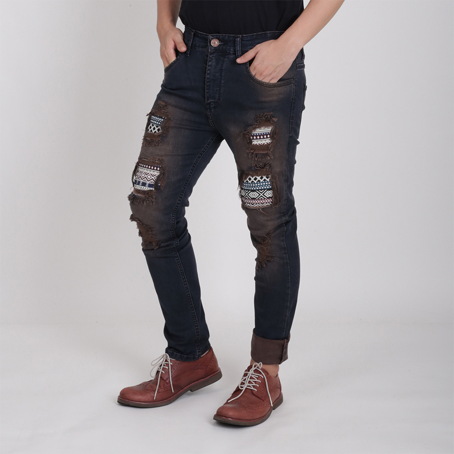  CELANA  PANJANG SOFT JEANS PRIA PREMIUM DENIM  RIPPED ETNIK 