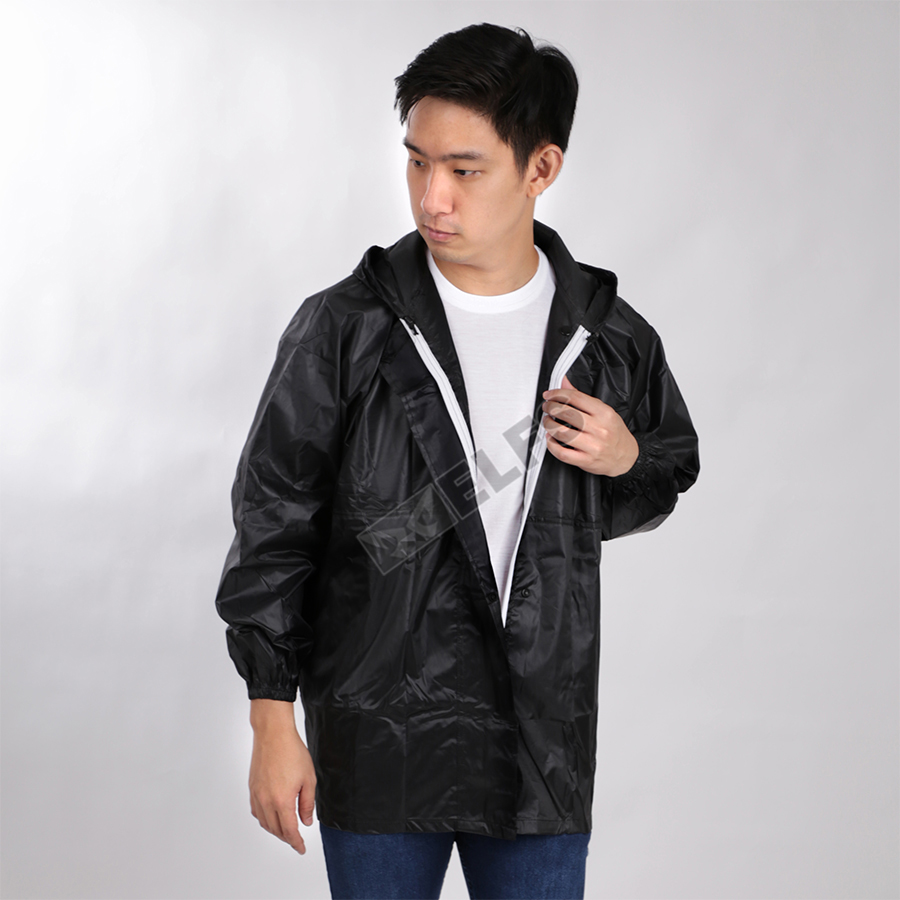 Jas Hujan Setelan jaket raincoat polos Hitam  JAS HUJAN  ELFS SHOP