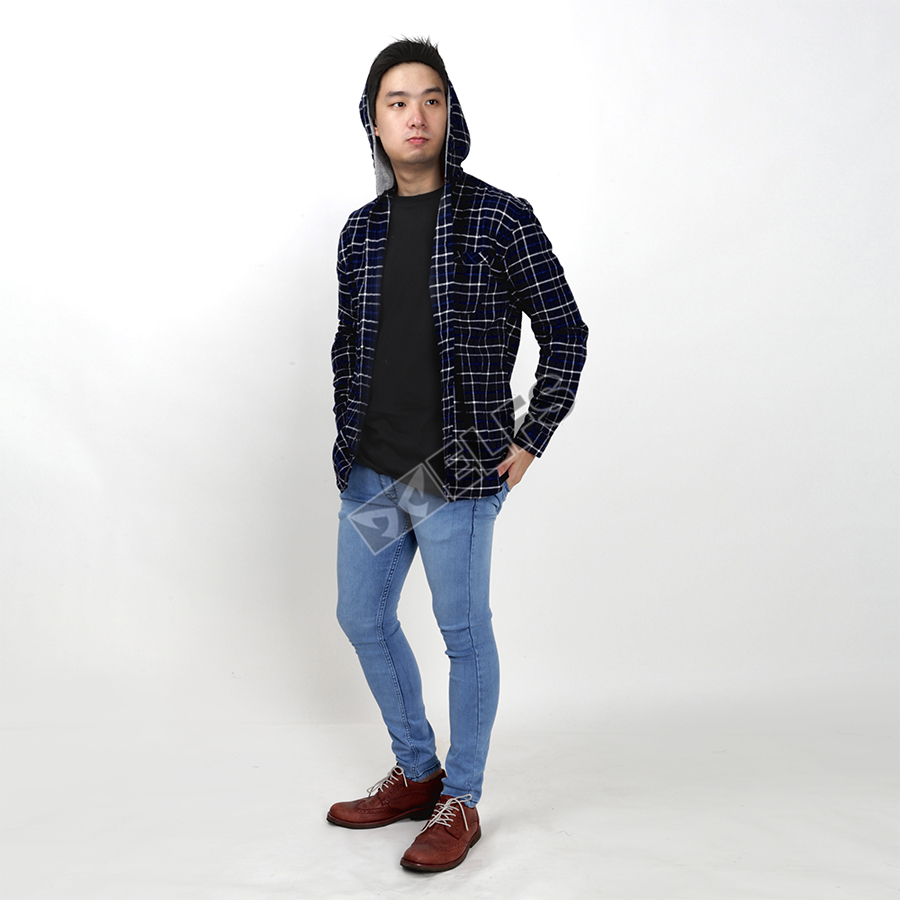 KEMEJA FLANEL PRIA HOODIE LENGAN PANJANG MOTIF KOTAK 02