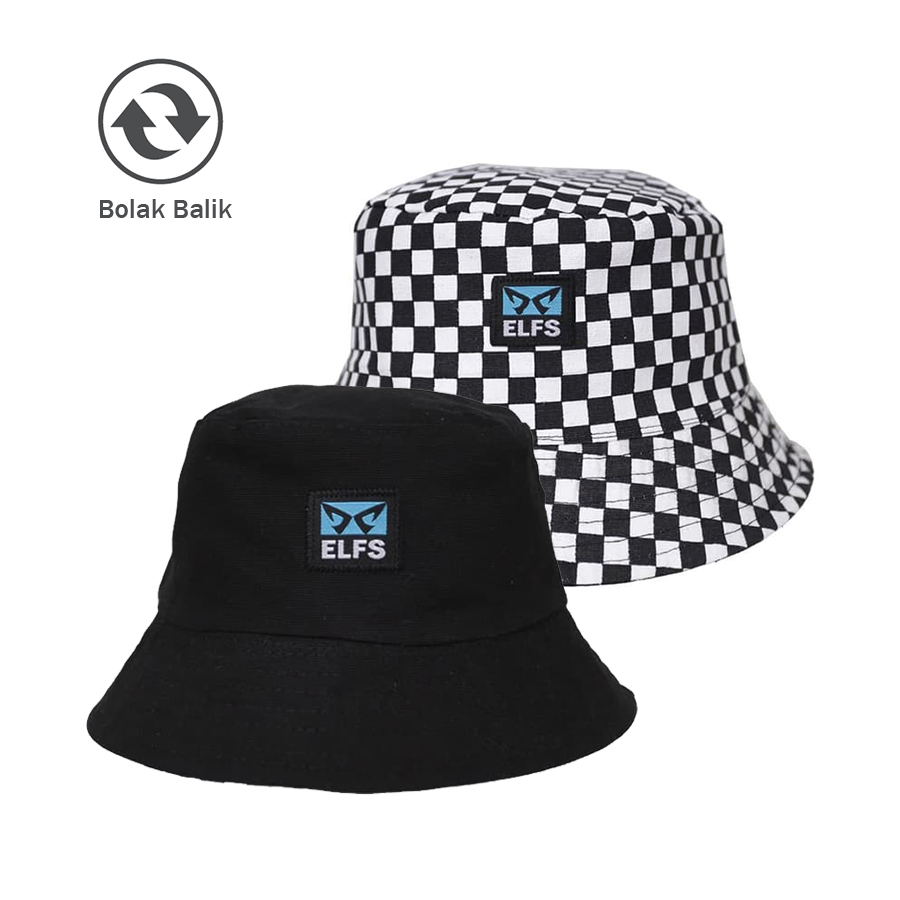 Topi Bucket Hat Reversible Catur Hitam TOPI FEDORA 