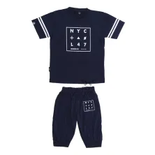 SETELAN ANAK & BALITA Setelan Baju Celana Anak Laki Laki Sablon NYC Symbol Biru Dongker