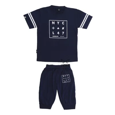 SETELAN ANAK & BALITA Setelan Baju Celana Anak Laki Laki Sablon NYC Symbol Biru Dongker 1 aks_nyc_symbol_bd_0