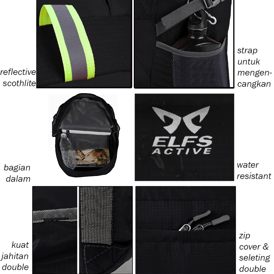 DAY PACK Tas Ransel Lipat Anti Air 25L Foldable Water Resistant Backpack 02 Diagonal  ELFS Hitam 4 backpack_delve_25l_black_3