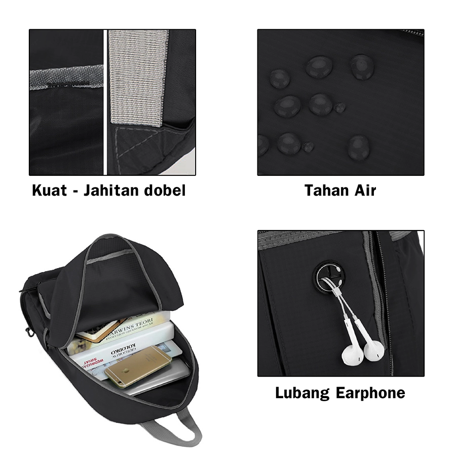 DAY PACK Tas Ransel Lipat Anti Air Foldable Water Resistant 22L Slingbag Multifungsi 4AZD06 ELFS Hitam 4 backpack_evolve_22l_black_3