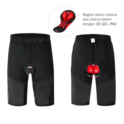 CELANA TRAINING PENDEK Celana Sepeda MTB Downhill Padding Gel Wosawe Cyling Shorts Hitam 2 cds_wosawe_gel_pendek_hx1