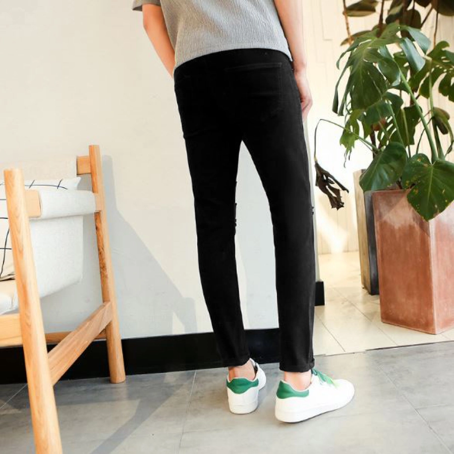 Celana Panjang Pria Slimfit Ripped Jeans Chino Pants Hitam | CELANA