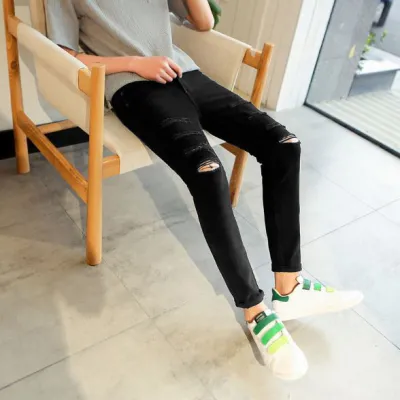 CELANA PANJANG JEANS Celana Panjang Pria Slimfit Ripped Jeans Chino Pants Hitam 4 cjj_ripped_hx3