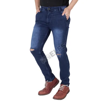 CELANA PANJANG JEANS Celana Panjang Pria sobek Knee Ripped Jeans Slimfit Biru Dongker 1 cjj_soft_jeans_ripped_bd0