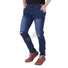 CELANA PANJANG JEANS Celana Panjang Pria sobek Knee Ripped Jeans Slimfit Biru Dongker