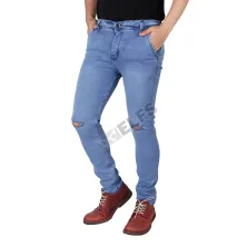 CELANA PANJANG JEANS Celana Panjang Pria sobek Knee Ripped Jeans Slimfit Biru Muda