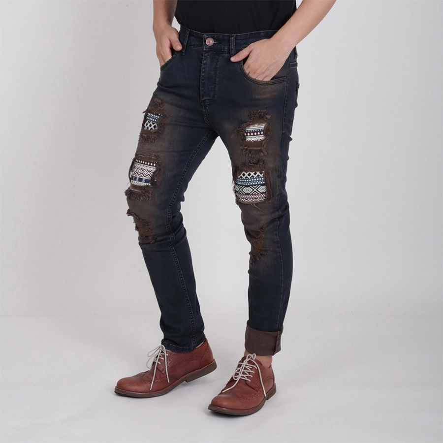 CELANA PANJANG JEANS CELANA PANJANG SOFT JEANS PRIA PREMIUM DENIM RIPPED ETNIK NAVAJO BIRU DONGKER 1 cjj_soft_jeans_washed_ripped_etnik_bd0