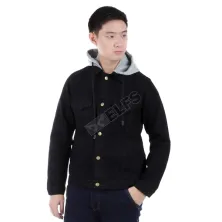 JAKET JEANS & KULIT Jaket Jeans Pria Hoodie Fleece Kemeja 215D2 Hitam