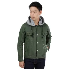 JAKET JEANS & KULIT Jaket Jeans Pria Hoodie Fleece Kemeja 215D2 Hijau Army