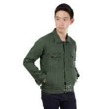 JAKET JEANS & KULIT Jaket Jeans Pria Hoodie Fleece Kemeja 215D2 Hijau Army