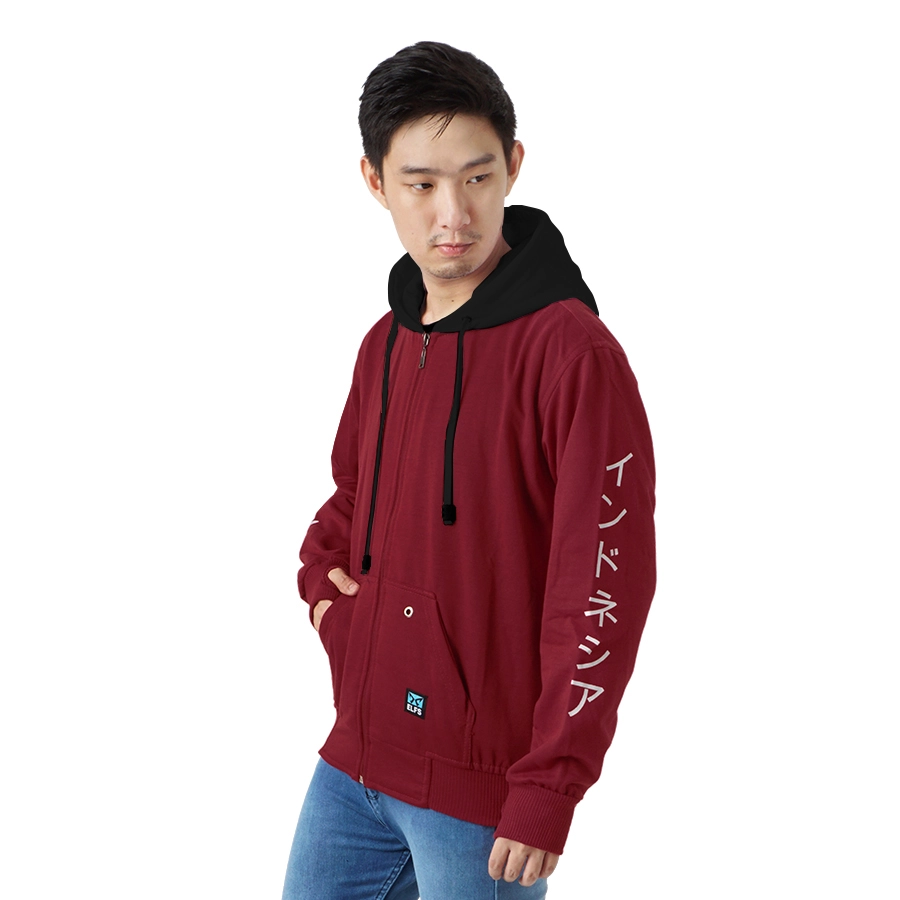 Jaket Hoodie Lengan Jepang Indonesia Marun HOODIE