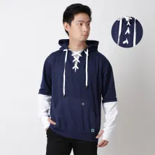 JUMPER Timo Jumper Hoodie Fleece with Shoe Laces Knot Biru Dongker