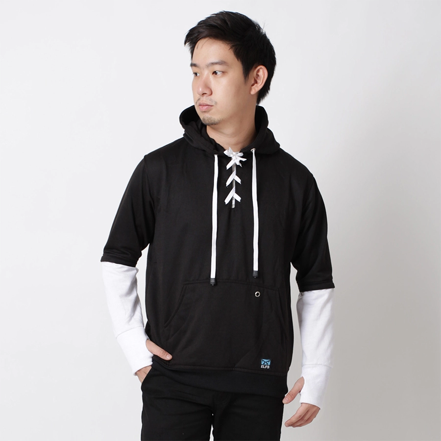 JUMPER Timo Jumper Hoodie Fleece with Shoe Laces Knot Hitam 2 hlpls_jumper_tali_sepatu_hx1