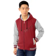 HOODIE & JAKET FLEECE Jaket Hoodie Fleece Lengan Kantong Abu Muda Maroon