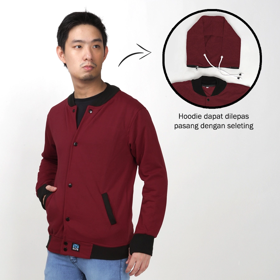 HOODIE & JAKET FLEECE Elfs - Vanko 2in1 Varsity Hoodie Fleece Jacket Maroon 1 hlpls_varsity_hoodie_lepas_mo0