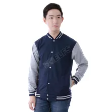 JAKET VARSITY Jaket Pria Baseball Varsity Lengan Abu Muda Biru Dongker