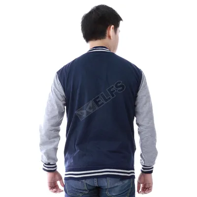 Jaket Pria Baseball Varsity Lengan Abu Muda Biru Dongker 