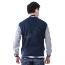 JAKET VARSITY Jaket Pria Baseball Varsity Lengan Abu Muda Biru Dongker