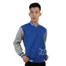 JAKET VARSITY Jaket Pria Baseball Varsity Resleting Lengan Abu Muda Biru Tua