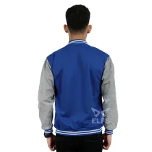 JAKET VARSITY Jaket Pria Baseball Varsity Resleting Lengan Abu Muda Biru Tua