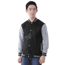 JAKET VARSITY Jaket Pria Baseball Varsity Lengan Abu Muda Hitam