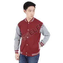 JAKET VARSITY Jaket Pria Baseball Varsity Lengan Abu Muda Maroon