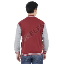 JAKET VARSITY Jaket Pria Baseball Varsity Lengan Abu Muda Maroon