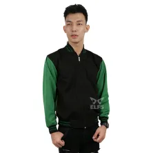 JAKET VARSITY Jaket Pria Baseball Varsity Resleting Lengan Hijau Hitam