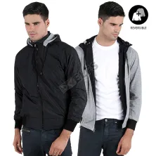 JAKET REVERSIBLE Jaket Hoodie Reverseable Parasut Fleece Abu Muda Hitam