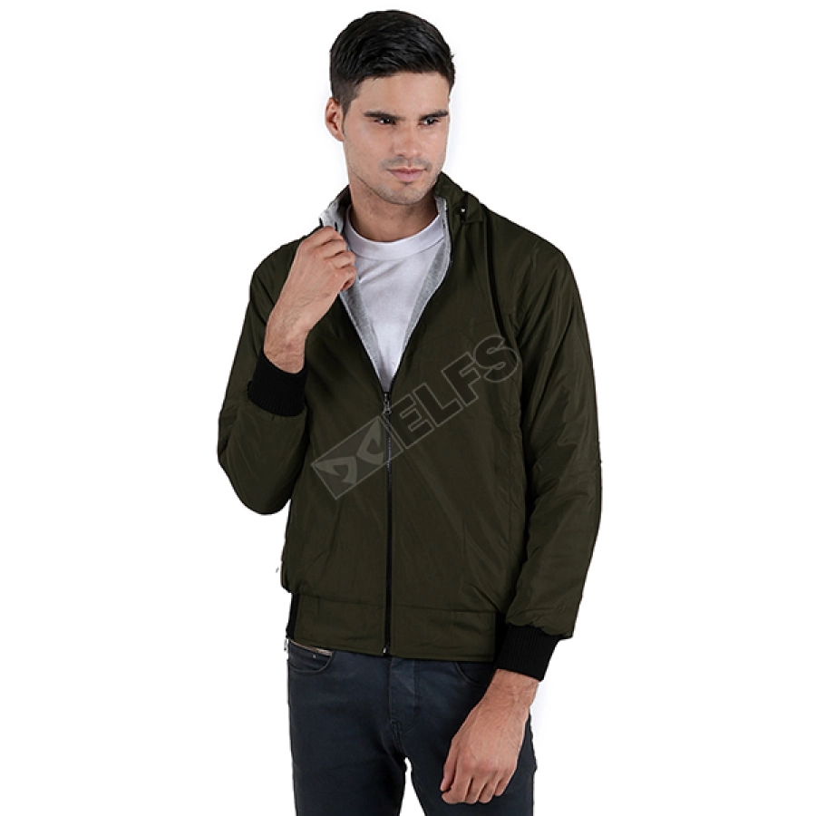 Jaket Hoodie Reverseable Parasut Fleece Abu Muda Hijau 