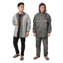 JAS HUJAN Jaket Jas Celana Hujan Setelan Raincoat Reversible Double Scothlite Army Hijau 