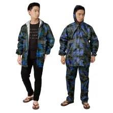 JAS HUJAN Jaket Jas Celana Hujan Setelan Raincoat Premium Double Scothlite Loreng Biru Tua