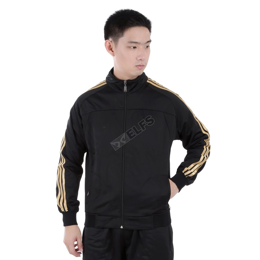 JAKET TRAINING Jaket Training Olahraga Fullzip Stripe Emas 105D12 Hitam 1 jtl_poly_stripe_emas_105d12_hx_0