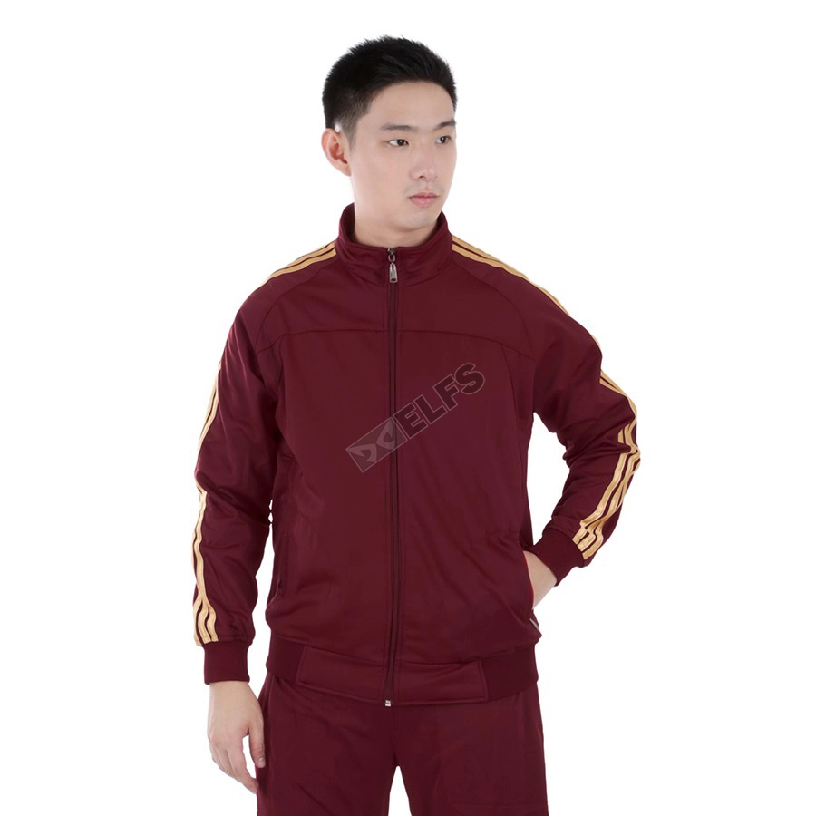 JAKET TRAINING Jaket Training Olahraga Fullzip Stripe Emas 105D12 Maroon 1 jtl_poly_stripe_emas_105d12_mo_0