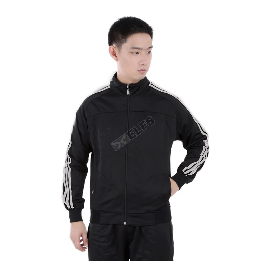 JAKET TRAINING Jaket Training Olahraga Fullzip Stripe Silver 105D12 Hitam 1 jtl_poly_stripe_silver_105d12_hx_0