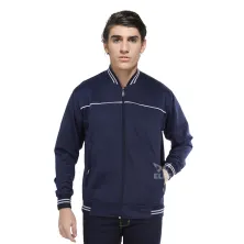 JAKET TRAINING Jaket Training Olahraga Kerah Baseball Varsity List Biru Dongker