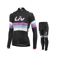 JERSEY Setelan Jersey Sepeda Wanita LIV Lengan Panjang  Celana Padding MTB Roadbike 02 Hitam