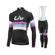 JERSEY Setelan Jersey Sepeda Wanita LIV Lengan Panjang  Celana Bib MTB Roadbike 02 Hitam