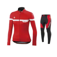 JERSEY Setelan Jersey Sepeda Specialized Lengan Panjang  Celana Padding MTB Roadbike 02 Merah Cabe