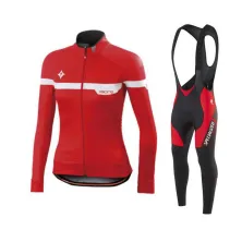 JERSEY Setelan Jersey Sepeda Specialized Lengan Panjang  Celana Bib MTB Roadbike 02 Merah Cabe