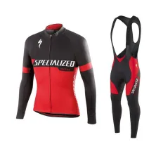 JERSEY Setelan Jersey Sepeda Specialized Lengan Panjang  Celana Bib MTB Roadbike 04 Hitam