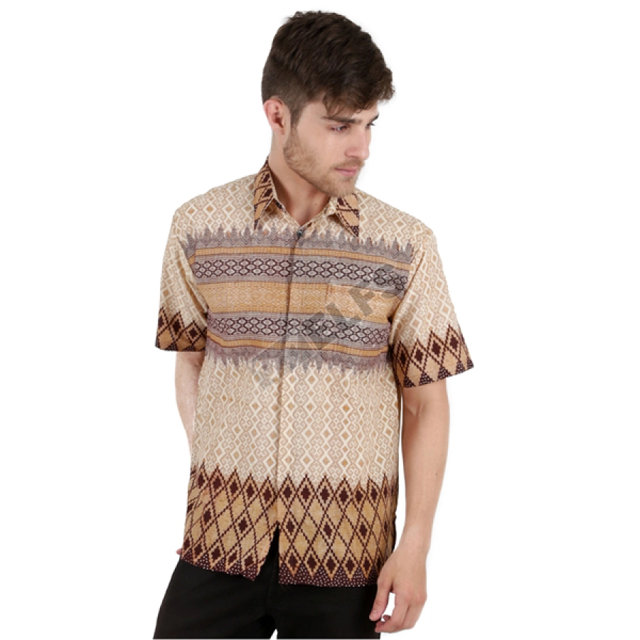 Kemeja Batik  Pendek Katun 5F17006 Coklat  Muda  KEMEJA 