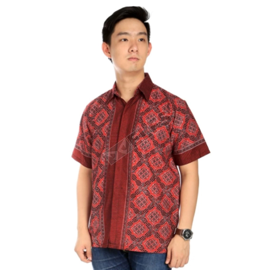 KEMEJA BATIK PENDEK Kemeja Batik Pendek Katun 5JA3 Merah Cabe 1 kfbd_batik_katun_5ja3_mc_0