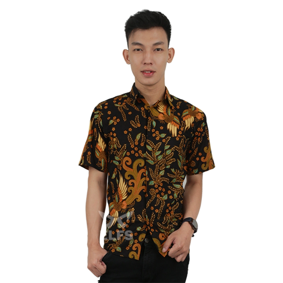 KEMEJA BATIK PENDEK Kemeja Batik Pendek Katun Sogan Merak Hitam 1 kfbd_batik_katun_sogan_merak_hx_0