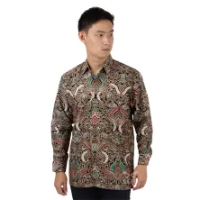 KEMEJA BATIK PANJANG Kemeja Batik Panjang Katun Sogan Cirebonan Hitam