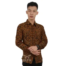 KEMEJA BATIK PANJANG Kemeja Batik Panjang Katun Sogan NF01 Coklat Muda